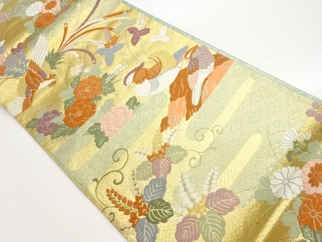 JAPANESE FUKURO OBI / KARA-ORI / SAGANISHIKI / WOVEN FLOWER & BIRD